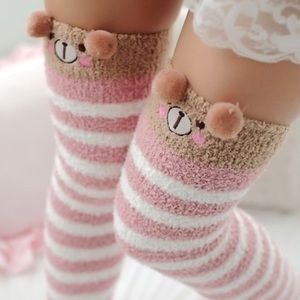 ⭐️ Kawaii Fleece Thigh-High Socks ⭐️ Teddy Bear ⭐️